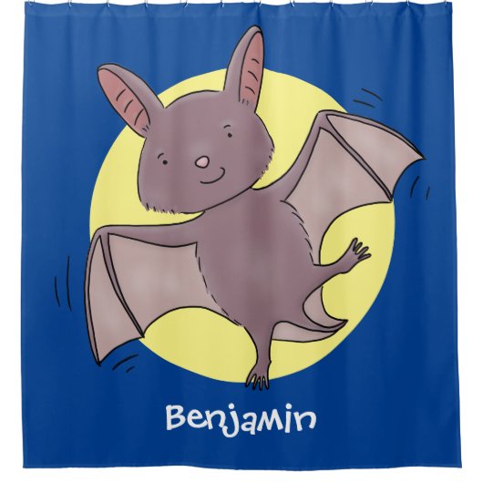 かわいいベビーこうもり飛んでいる漫画イラストレーション シャワーカーテン (正面)