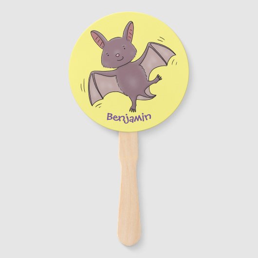 かわいいベビーこうもり飛んでいる漫画イラストレーション ハンドファン (正面)