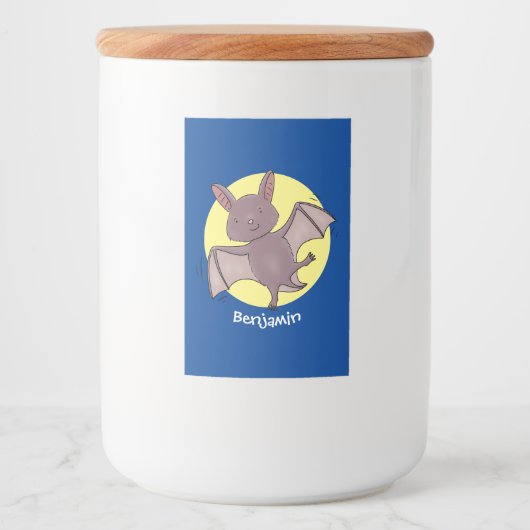 かわいいベビーこうもり飛んでいる漫画イラストレーション フードラベル (正面)