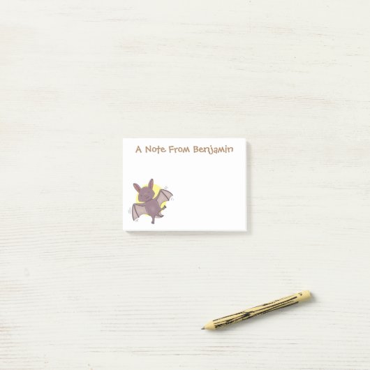 かわいいベビーこうもり飛んでいる漫画イラストレーション ポストイット (デスク上)