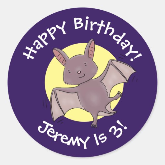 かわいいベビーこうもり飛んでいる漫画イラストレーション ラウンドシール (正面)