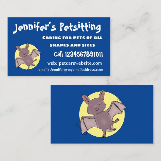 かわいいベビーこうもり飛んでいる漫画イラストレーション 名刺 (正面/裏面)