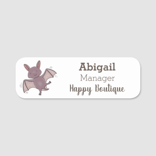 かわいいベビーこうもり飛んでいる漫画イラストレーション 名札 (正面)