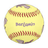 かわいいベビーこうもり飛んでいる漫画イラストレーション 野球ボール (裏面)