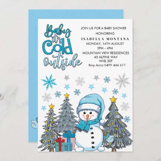 かわいいベビーその冷たい外の赤ちゃんシャワー 招待状 (正面/裏面)