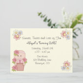 かわいいベビーとバラinフラワーポット1st誕生日 招待状 (スタンド正面)