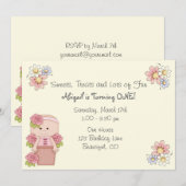 かわいいベビーとバラinフラワーポット1st誕生日 招待状 (正面/裏面)