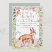 かわいいベビーとママキツネ水彩フローラ園 招待状 (正面/裏面)