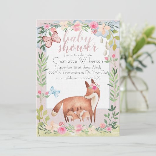 かわいいベビーとママキツネ水彩フローラ園 招待状 (スタンド正面)