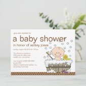 かわいいベビーのたらいの男の子のベビーシャワー 招待状 (スタンド正面)