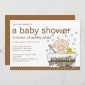 かわいいベビーのたらいの男の子のベビーシャワー 招待状 (正面/裏面)