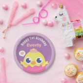 かわいいベビーのひよこの女の子の最初誕生会の供給 ペーパープレート (パーティー)