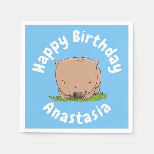 かわいいベビーのウォンバパーソナライズされたットの誕生日 スタンダードカクテルナプキン (正面)