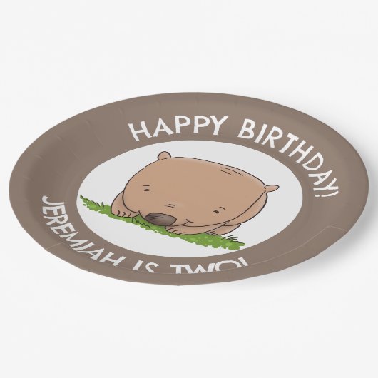 かわいいベビーのウォンバパーソナライズされたットの誕生日 ペーパープレート (アングル)