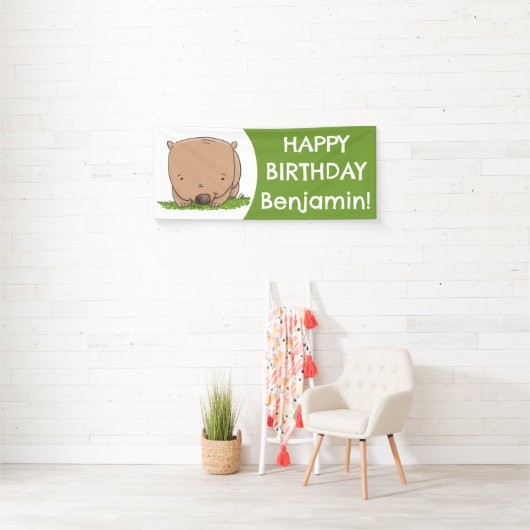 かわいいベビーのウォンバパーソナライズされたットの誕生日 横断幕 (インサイチュ)