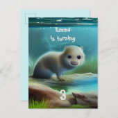 かわいいベビーのカワウソ池 – 子供の誕生日任意の年齢 インビテーションポストカード (正面/裏面)