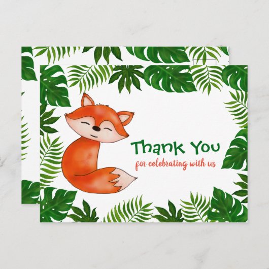 かわいいベビーのキツネ|のベビーシャワー|は感謝していしています ポストカード (正面/裏面)