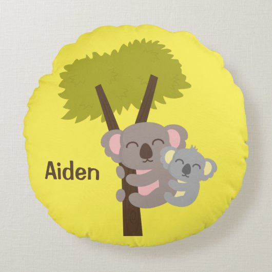 かわいいベビーのコアラおよびお母さんの子供部屋の装飾 ラウンドクッション (正面)