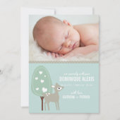 かわいいベビーのシカの写真の誕生の発表 案内状 (正面)