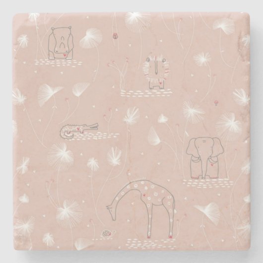 かわいいベビーのジャングル動物を表示するパターン ストーンコースター (正面)