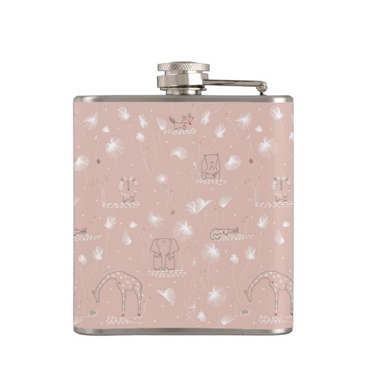 かわいいベビーのジャングル動物を表示するパターン フラスク (裏面)