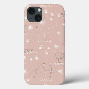 かわいいベビーのジャングル動物を表示するパターン iPhone 13ケース