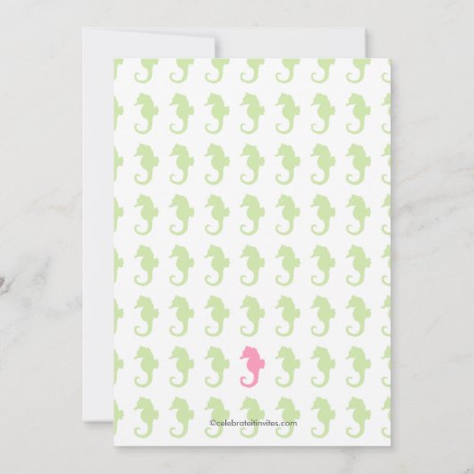かわいいベビーのタツノオトシゴの女の子のベビーシャワー招待状 招待状 (裏面)