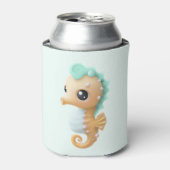 かわいいベビーのティール（緑がかった色）と白 缶クーラー (缶正面)
