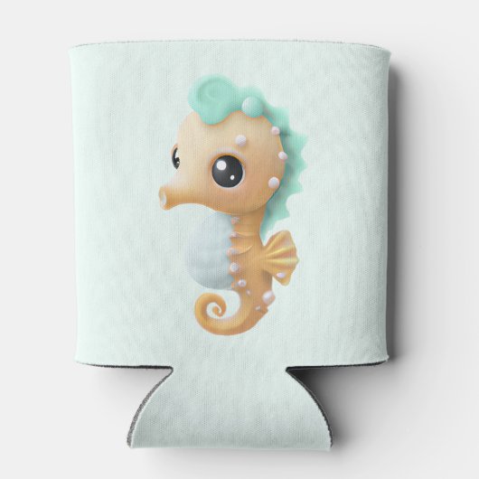 かわいいベビーのティール（緑がかった色）と白 缶クーラー (裏面)