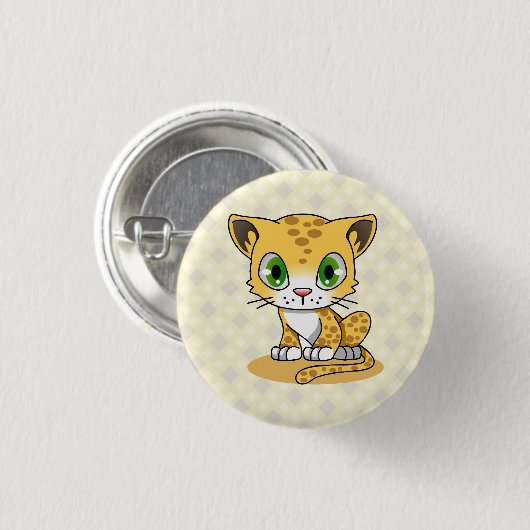 かわいいベビーのヒョウのかわいいの漫画はボタンをからかいます 缶バッジ (正面&裏面)