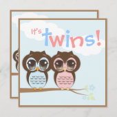 かわいいベビーのフクロウの双生児のベビーシャワーの招待状 招待状 (正面/裏面)