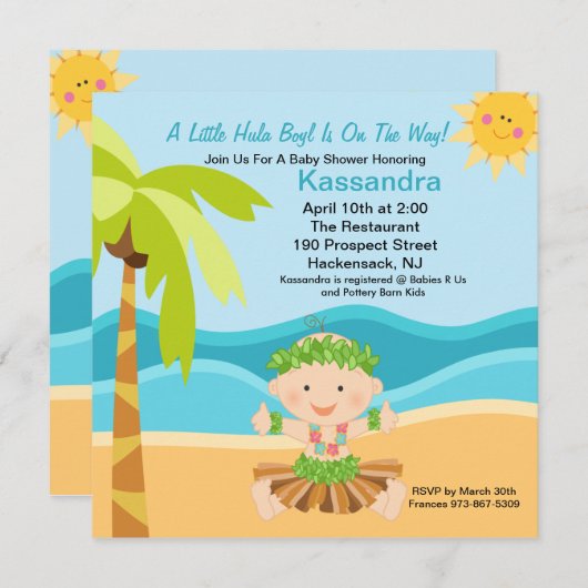 かわいいベビーのフラの男の子のベビーシャワーの招待状 招待状 (正面/裏面)