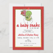 かわいいベビーのヘビが赤い赤ちゃんシャワーの途中にある 招待状 (正面)
