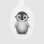 かわいいベビーのペンギンの白の身に着けている目ガラス オーナメント (正面)