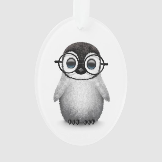 かわいいベビーのペンギンの白の身に着けている目ガラス オーナメント (裏面)