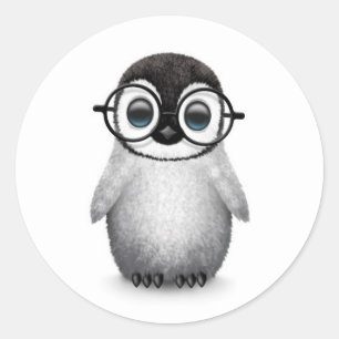 かわいいベビーのペンギンの白の身に着けている目ガラス ラウンドシール