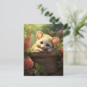 かわいいベビーのポッサムが庭で眠っている ポストカード (スタンド正面)