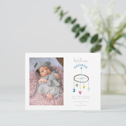 かわいいベビーのモバイルフォトベビーの発表 案内ポストカード
