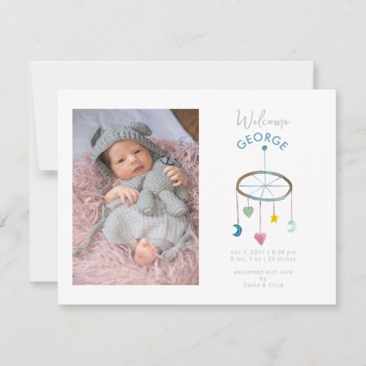 かわいいベビーのモバイルフォトベビーの発表 案内状 (正面)