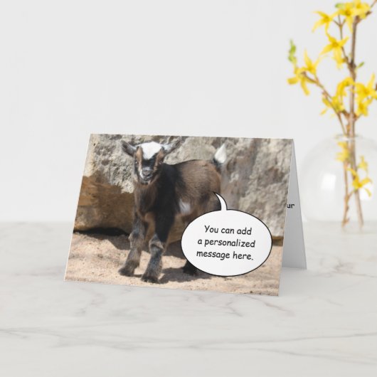 かわいいベビーのヤギの挨拶状 カード (黄色い花)