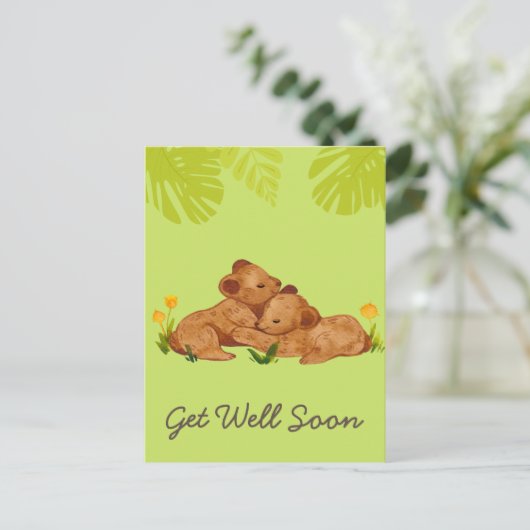 かわいいベビーのライオンと勇気付けられるがよく緑に    ポストカード (スタンド正面)