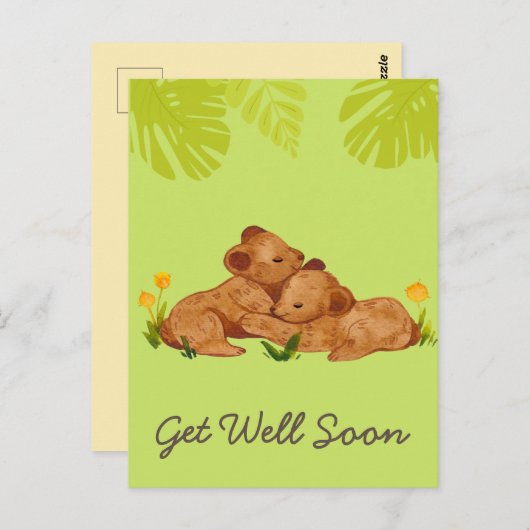 かわいいベビーのライオンと勇気付けられるがよく緑に ポストカード (正面/裏面)