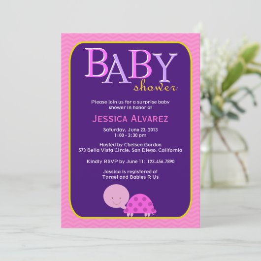 かわいいベビーの亀の子の赤ちゃんシャワー 招待状 (スタンド正面)