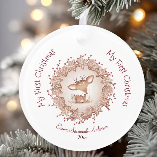 かわいいベビーの初めてのクリスマスオーナメントディアレッド オーナメント
