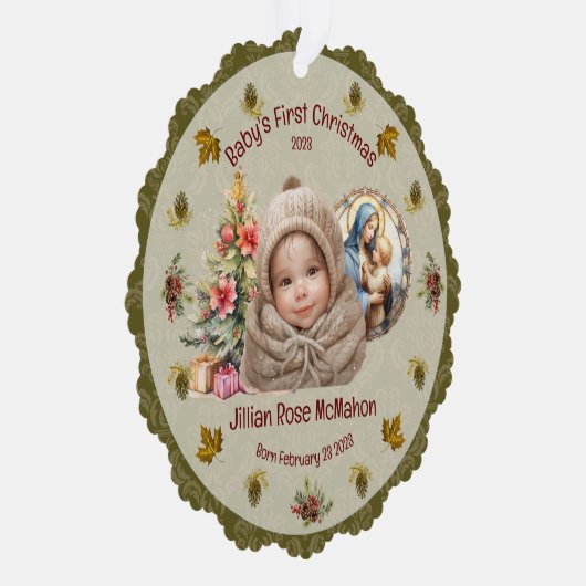 かわいいベビーの初めてのクリスマスカスタマイズ可能なカードストック オーナメントカード (右)