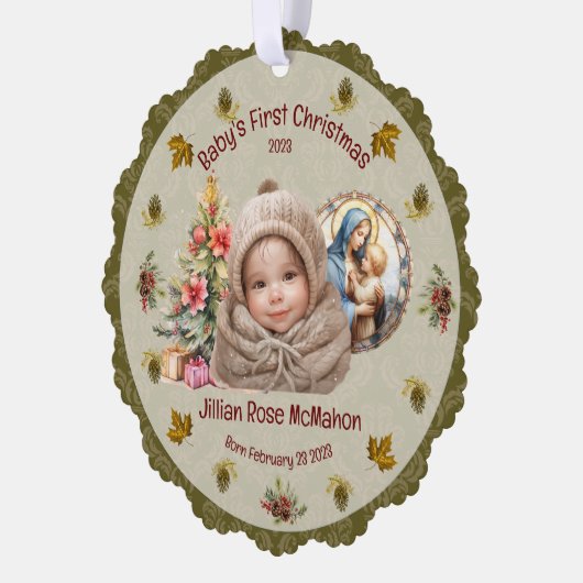 かわいいベビーの初めてのクリスマスカスタマイズ可能なカードストック オーナメントカード (左)