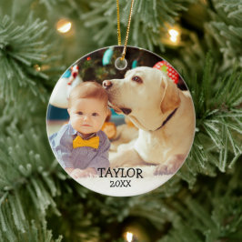 かわいいベビーの初めてのクリスマスカスタム写真名（年） セラミックオーナメント