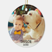 かわいいベビーの初めてのクリスマスカスタム写真名（年） セラミックオーナメント (左)