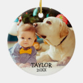 かわいいベビーの初めてのクリスマスカスタム写真名（年） セラミックオーナメント (裏面)