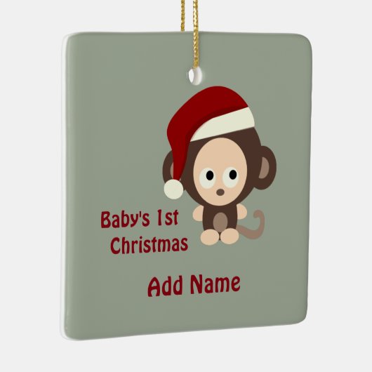 かわいいベビーの初めてのクリスマスサル セラミックオーナメント (右)